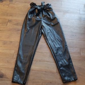 Faux Leather Paperbag Trousers, S